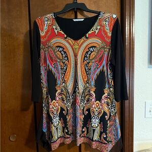 Peter Nygard Black and Red Paisley Tunic